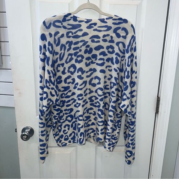 Hannah Rose 100% Cashmere Leopard print V-neck Dolman Sleeve Sweater size Lg - Picture 8 of 12